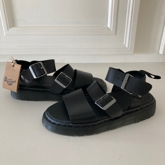 NWT Dr. Martens Cryphon Black Leather Strappy Sandals Sz 38